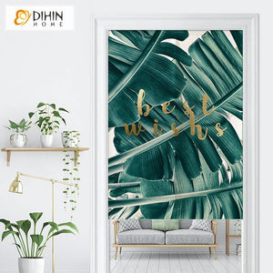 DIHIN HOME Garden Green Banana Tree Leaves Printed Japanese Noren Doorway Curtain Tapestry,Cotton Linen,Door Way Curtain Door Hanging Tapestry,33.5''Wx59''L,1 Panel