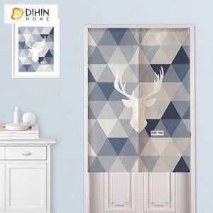 DIHIN HOME Geometric Deer Printed Japanese Noren Doorway Curtain Tapestry,Cotton Linen,Door Way Curtain Door Hanging Tapestry,33.5''Wx59''L,1 Panel