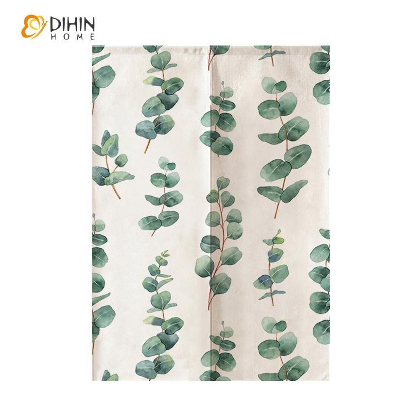 DIHIN HOME Green Leaves Printed Japanese Noren Doorway Curtain Tapestry,Cotton Linen,Door Way Curtain Door Hanging Tapestry,33.5''Wx59''L,1 Panel