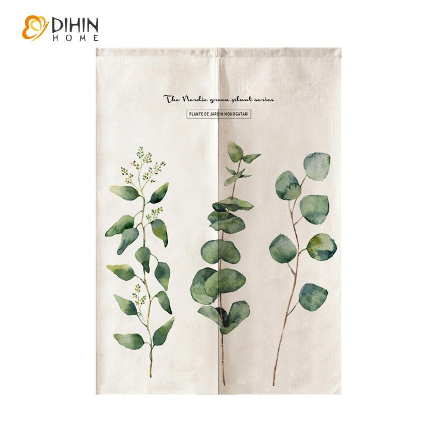 DIHIN HOME Green Plants Printed Japanese Noren Doorway Curtain Tapestry,Cotton Linen,Door Way Curtain Door Hanging Tapestry,33.5''Wx59''L,1 Panel