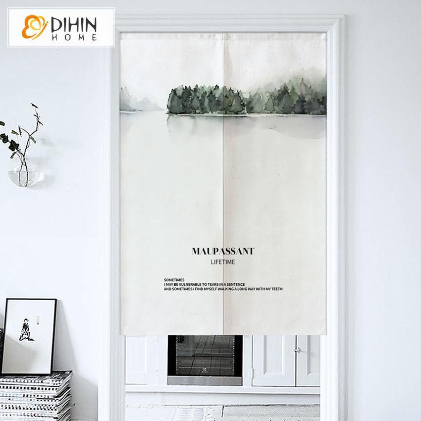 DIHIN HOME Lake and Plant Printed Japanese Noren Doorway Curtain Tapestry,Cotton Linen,Door Way Curtain Door Hanging Tapestry,33.5''Wx59''L,1 Panel