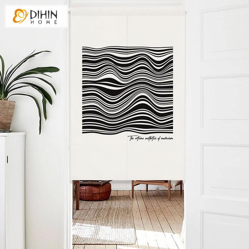 DIHIN HOME Modern Abstract Lines Printed Japanese Noren Doorway Curtain Tapestry,Cotton Linen,Door Way Curtain Door Hanging Tapestry,33.5''Wx59''L,1 Panel