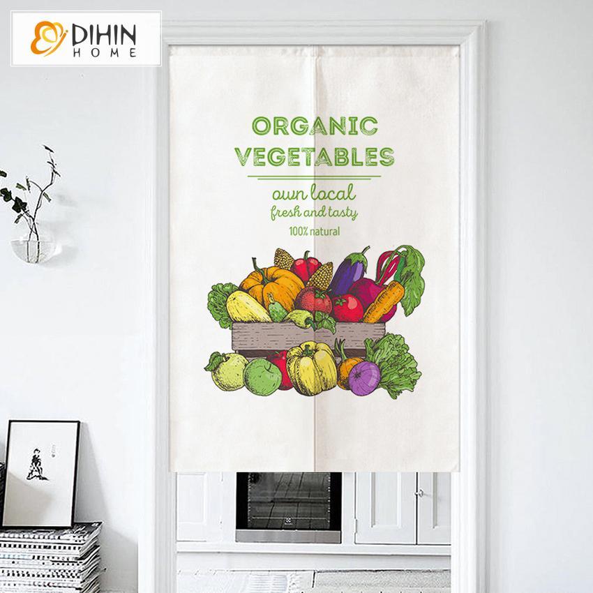 DIHIN HOME Organic Vegetables Printed Japanese Noren Doorway Curtain Tapestry,Cotton Linen,Door Way Curtain Door Hanging Tapestry,33.5''Wx59''L,1 Panel