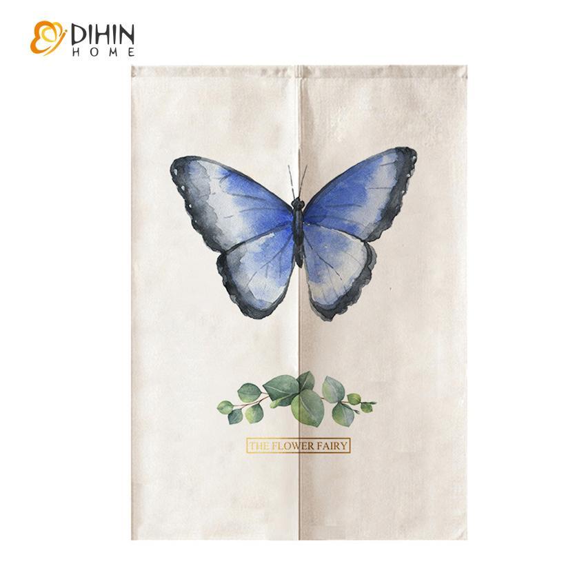 DIHIN HOME Pastoral Butterfly Printed Japanese Noren Doorway Curtain Tapestry,Cotton Linen,Door Way Curtain Door Hanging Tapestry,33.5''Wx59''L,1 Panel