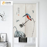DIHIN HOME Pastoral Lotus Pond Bird Printed Japanese Noren Doorway Curtain Tapestry,Cotton Linen,Door Way Curtain Door Hanging Tapestry,33.5''Wx59''L,1 Panel