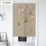 DIHIN HOME Pastoral Pink Flowers Printed Japanese Noren Doorway Curtain Tapestry,Cotton Linen,Door Way Curtain Door Hanging Tapestry,33.5''Wx59''L,1 Panel