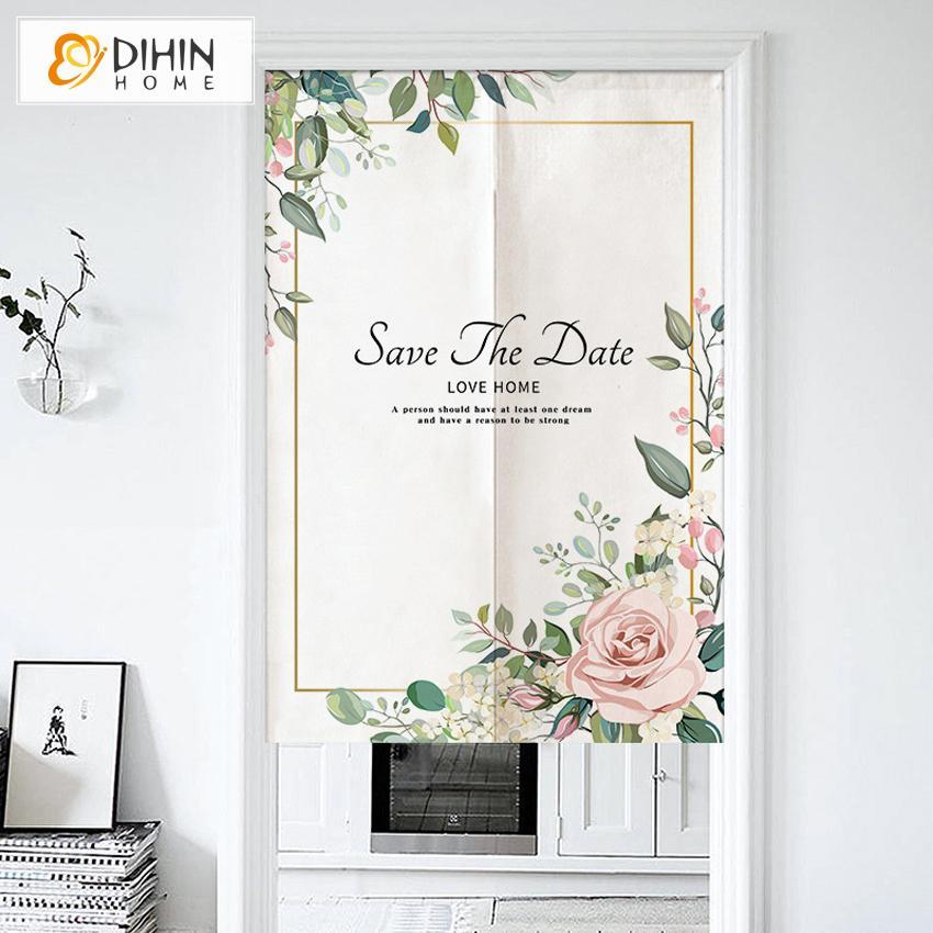 DIHIN HOME Save The Date Printed Japanese Noren Doorway Curtain Tapestry,Cotton Linen,Door Way Curtain Door Hanging Tapestry,33.5''Wx59''L,1 Panel