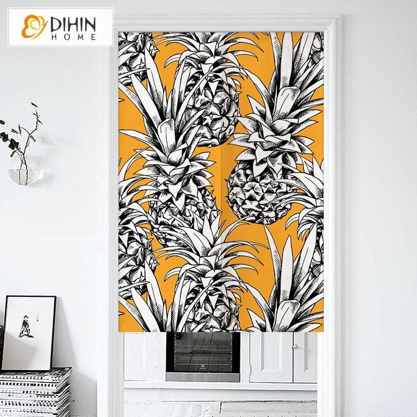 DIHIN HOME Tropical Pineapple Printed Japanese Noren Doorway Curtain Tapestry,Cotton Linen,Door Way Curtain Door Hanging Tapestry,33.5''Wx59''L,1 Panel