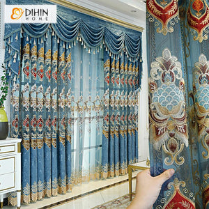 DIHINHOME Home Textile European Curtain Copy of DIHIN HOME Beige Exquisite Embroidered Valance ,Blackout Curtains Grommet Window Curtain for Living Room ,52x84-inch,1 Panel