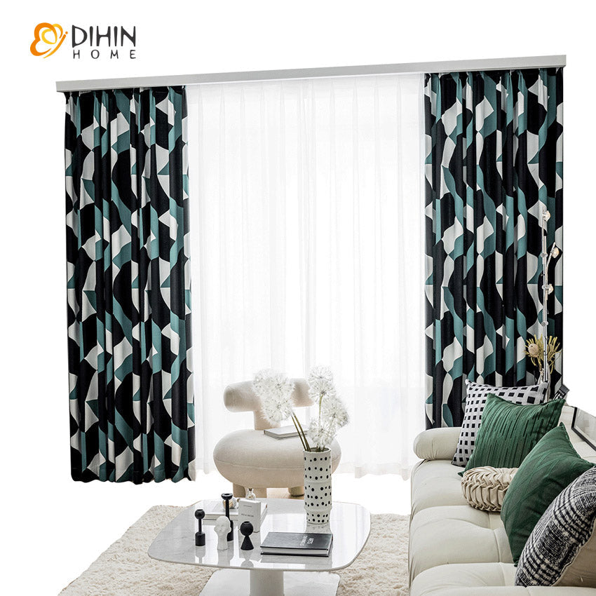 DIHINHOME Home Textile European Curtain Copy of DIHIN HOME  European Blue Embroidered Valance,Blackout Curtains Grommet Window Curtain for Living Room ,52x90-inch,1 Panel