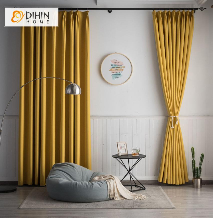 DIHIN HOME Modern Solid Yellow Printed,Blackout Grommet Window Curtain for Living Room ,52x63-inch,1 Panel
