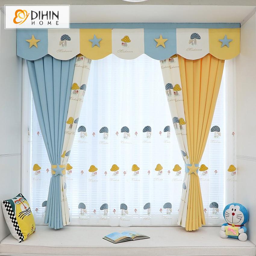 DIHINHOME Home Textile European Curtain Copy of DIHIN HOME Luxury European Blue Fabric Embroidered Valance ,Blackout Curtains Grommet Window Curtain for Living Room ,52x84-inch,1 Panel