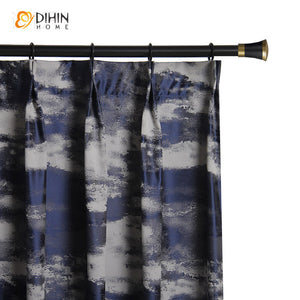 DIHINHOME Home Textile European Curtain DIHIN HOME American Retro Blue Jacquard,Blackout Grommet Window Curtain for Living Room ,52x63-inch,1 Panel