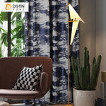 DIHINHOME Home Textile European Curtain DIHIN HOME American Retro Blue Jacquard,Blackout Grommet Window Curtain for Living Room ,52x63-inch,1 Panel