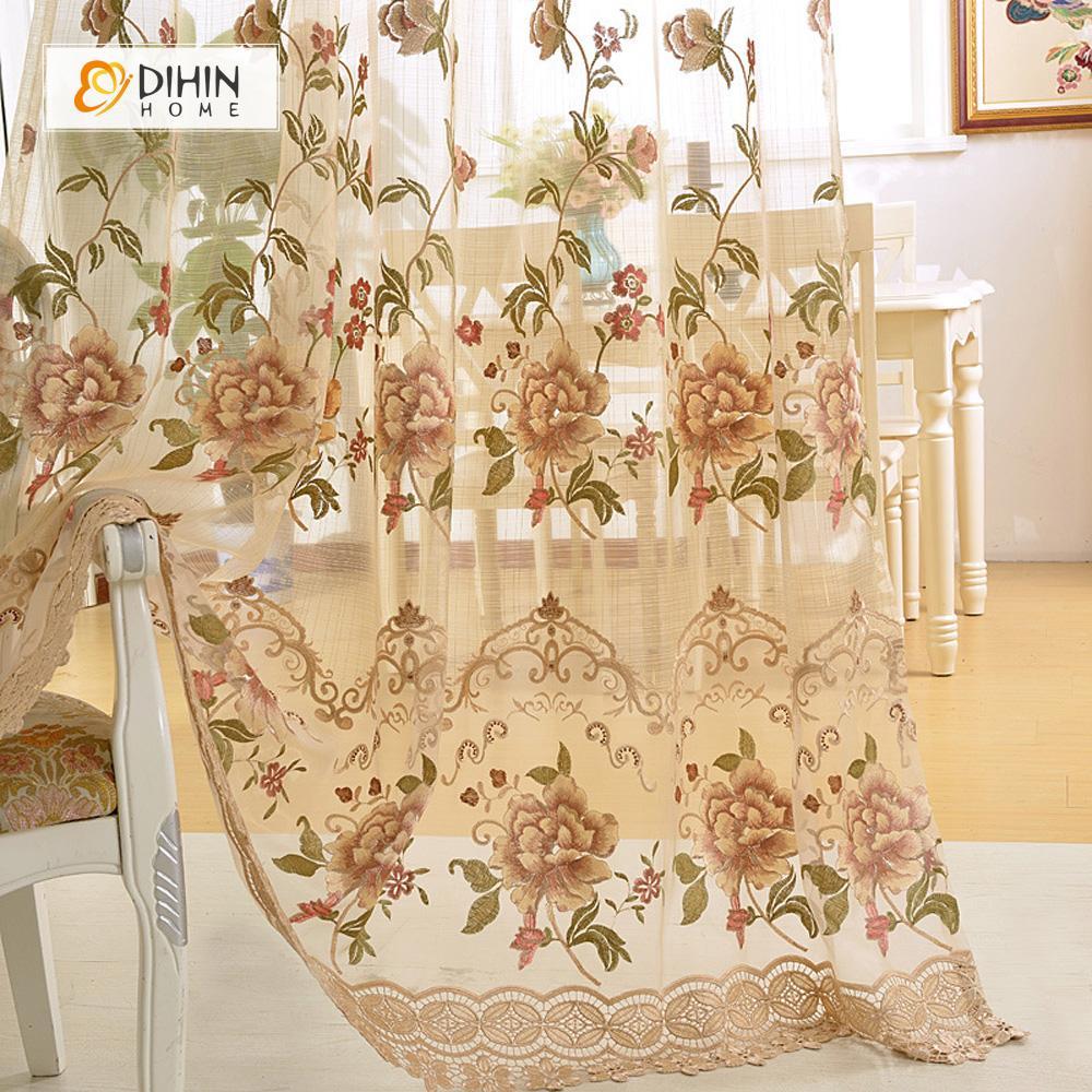 DIHINHOME Home Textile European Curtain DIHIN HOME Beige Embroidered Noble ,Blackout Curtains Grommet Window Curtain for Living Room ,52x84-inch,1 Panel