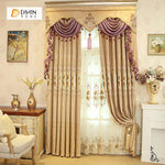 DIHINHOME Home Textile European Curtain DIHIN HOME Beige Embroidered Purple Valance ,Blackout Curtains Grommet Window Curtain for Living Room ,52x84-inch,1 Panel
