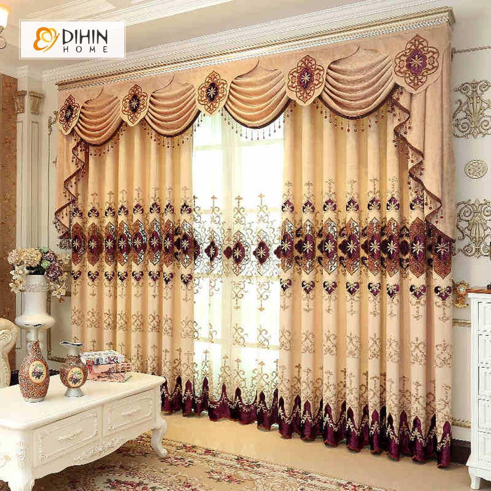 DIHINHOME Home Textile European Curtain DIHIN HOME Beige Exquisite Embroidered Valance ,Blackout Curtains Grommet Window Curtain for Living Room ,52x84-inch,1 Panel