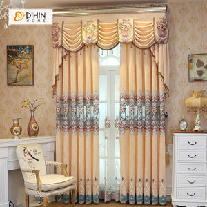 DIHINHOME Home Textile European Curtain DIHIN HOME Beige Exquisite Luxurious Embroidered Valance ,Blackout Curtains Grommet Window Curtain for Living Room ,52x84-inch,1 Panel