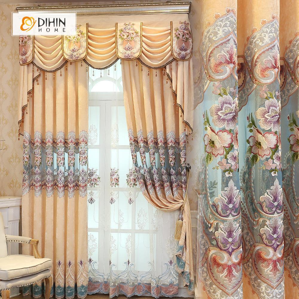 DIHINHOME Home Textile European Curtain DIHIN HOME Beige Exquisite Luxurious Embroidered Valance ,Blackout Curtains Grommet Window Curtain for Living Room ,52x84-inch,1 Panel