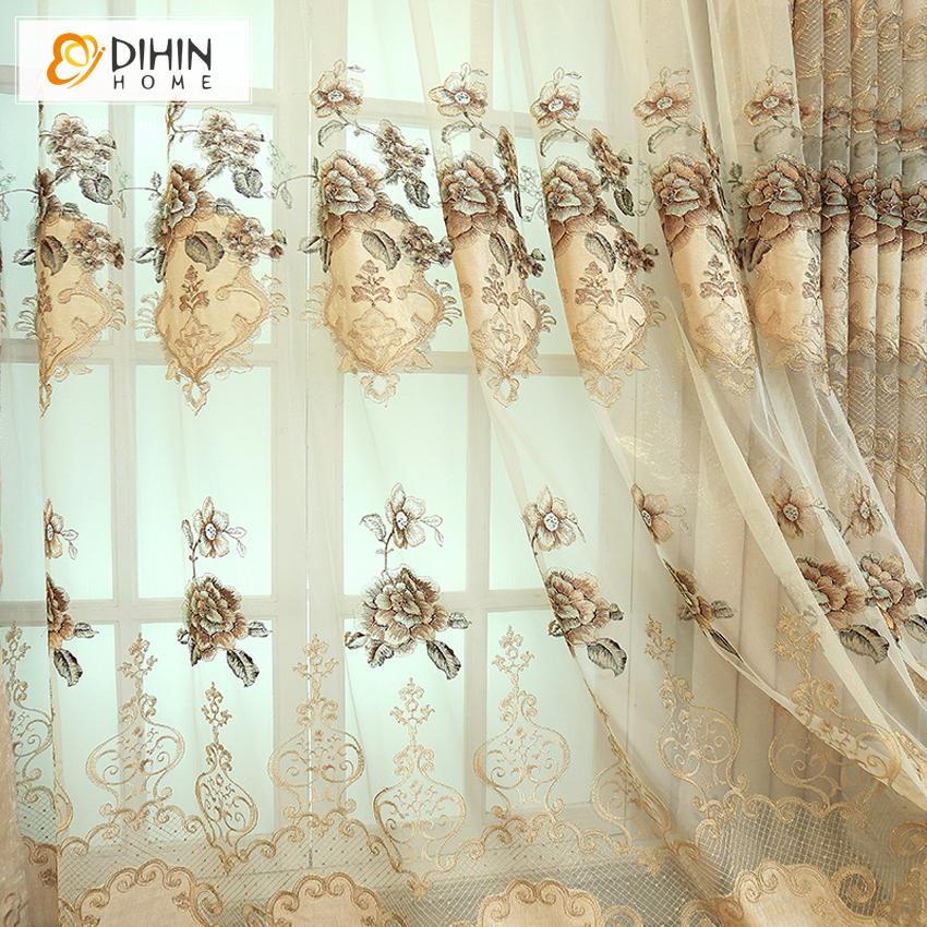 DIHIN HOME Beige High Quality Embroidery Curtain ,Blackout Curtains Grommet Window Curtain for Living Room ,52x84-inch,1 Panel