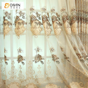 DIHIN HOME Beige High Quality Embroidery Curtain ,Blackout Curtains Grommet Window Curtain for Living Room ,52x84-inch,1 Panel