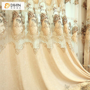 DIHIN HOME Beige High Quality Embroidery Curtain ,Blackout Curtains Grommet Window Curtain for Living Room ,52x84-inch,1 Panel