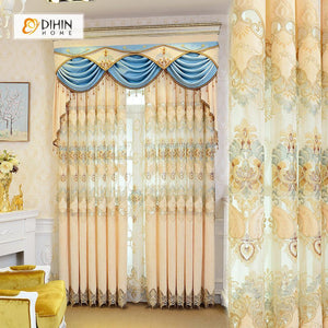 DIHINHOME Home Textile European Curtain DIHIN HOME Beige Luxurious  Embroidered Valance ,Blackout Curtains Grommet Window Curtain for Living Room ,52x84-inch,1 Panel