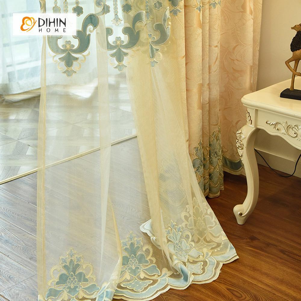 DIHINHOME Home Textile European Curtain DIHIN HOME Beige Luxury Exquisite Embroidered Valance ,Blackout Curtains Grommet Window Curtain for Living Room ,52x84-inch,1 Panel