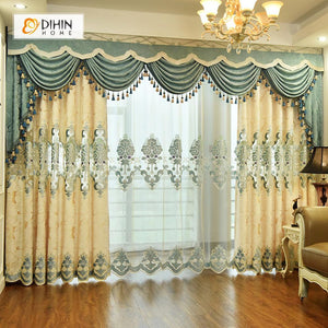 DIHINHOME Home Textile European Curtain DIHIN HOME Beige Luxury Exquisite Embroidered Valance ,Blackout Curtains Grommet Window Curtain for Living Room ,52x84-inch,1 Panel