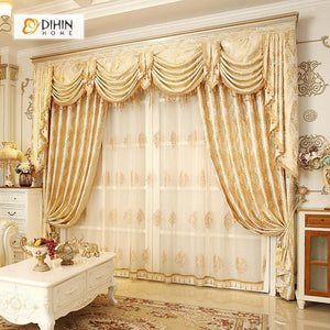 DIHINHOME Home Textile European Curtain DIHIN HOME Beige Noble Elegant Embroidered Valance ,Blackout Curtains Grommet Window Curtain for Living Room ,52x84-inch,1 Panel