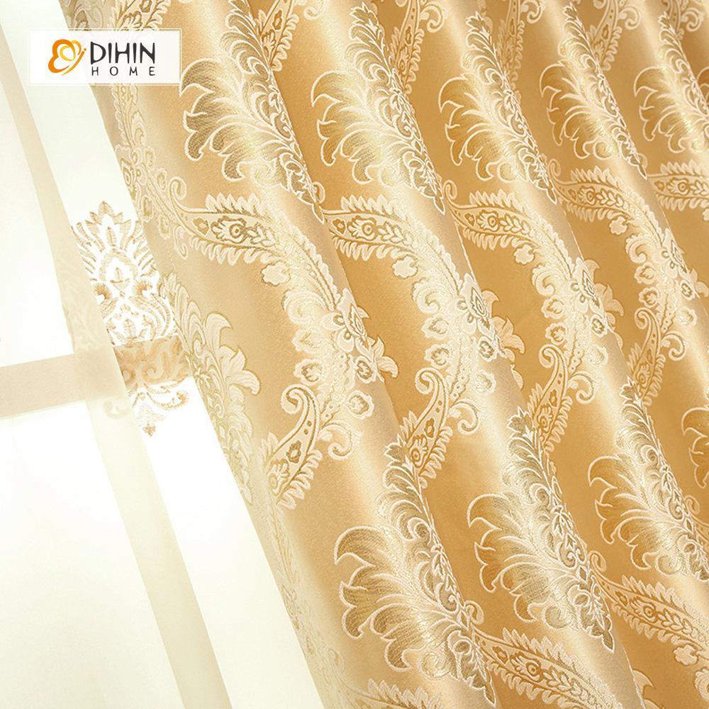 DIHINHOME Home Textile European Curtain DIHIN HOME Beige Noble Elegant Embroidered Valance ,Blackout Curtains Grommet Window Curtain for Living Room ,52x84-inch,1 Panel