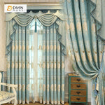DIHINHOME Home Textile European Curtain DIHIN HOME Beige Pattern Embroidered Blue Valance,Blackout Curtains Grommet Window Curtain for Living Room ,52x84-inch,1 Panel