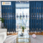 DIHINHOME Home Textile European Curtain DIHIN HOME Blue European Luxury Embroiderded ,Chenille,Blackout Grommet Window Curtain for Living Room ,52x63-inch,1 Panel
