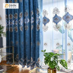 DIHINHOME Home Textile European Curtain DIHIN HOME Blue European Luxury Embroiderded ,Chenille,Blackout Grommet Window Curtain for Living Room ,52x63-inch,1 Panel
