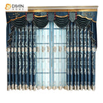 DIHINHOME Home Textile European Curtain DIHIN HOME Blue High Quality Embroidered Valance ,Blackout Curtains Grommet Window Curtain for Living Room ,52x90-inch,1 Panel