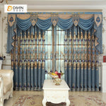 DIHINHOME Home Textile European Curtain DIHIN HOME Blue Leaves Embroidered Luxurious Valance ,Blackout Curtains Grommet Window Curtain for Living Room ,52x84-inch,1 Panel