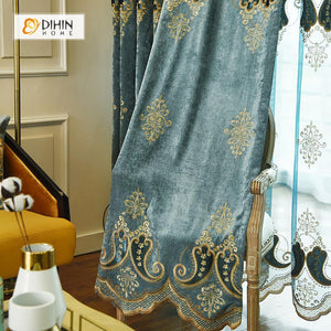 DIHINHOME Home Textile European Curtain DIHIN HOME Blue Pattern Embroidered ,Blackout Curtains Grommet Window Curtain for Living Room ,52x84-inch,1 Panel