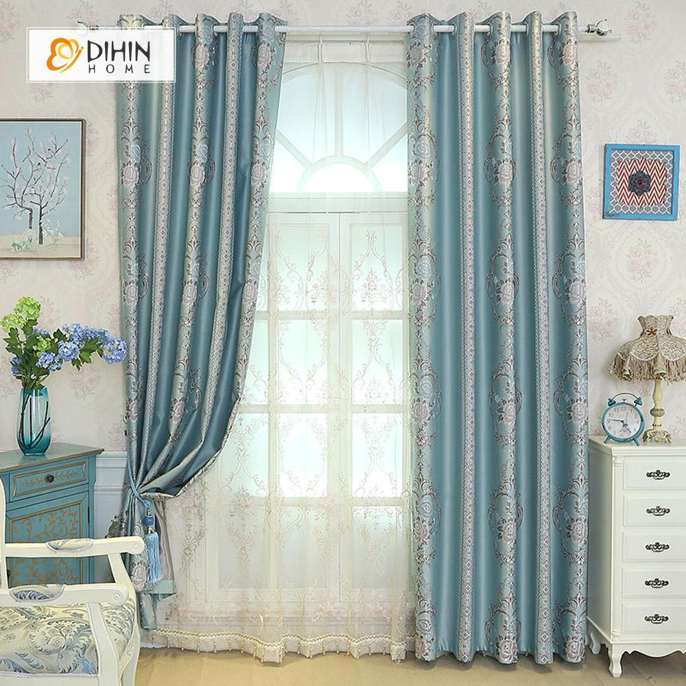 DIHINHOME Home Textile European Curtain DIHIN HOME Bright Color FLowers Embroidered，Blackout Grommet Window Curtain for Living Room ,52x63-inch,1 Panel