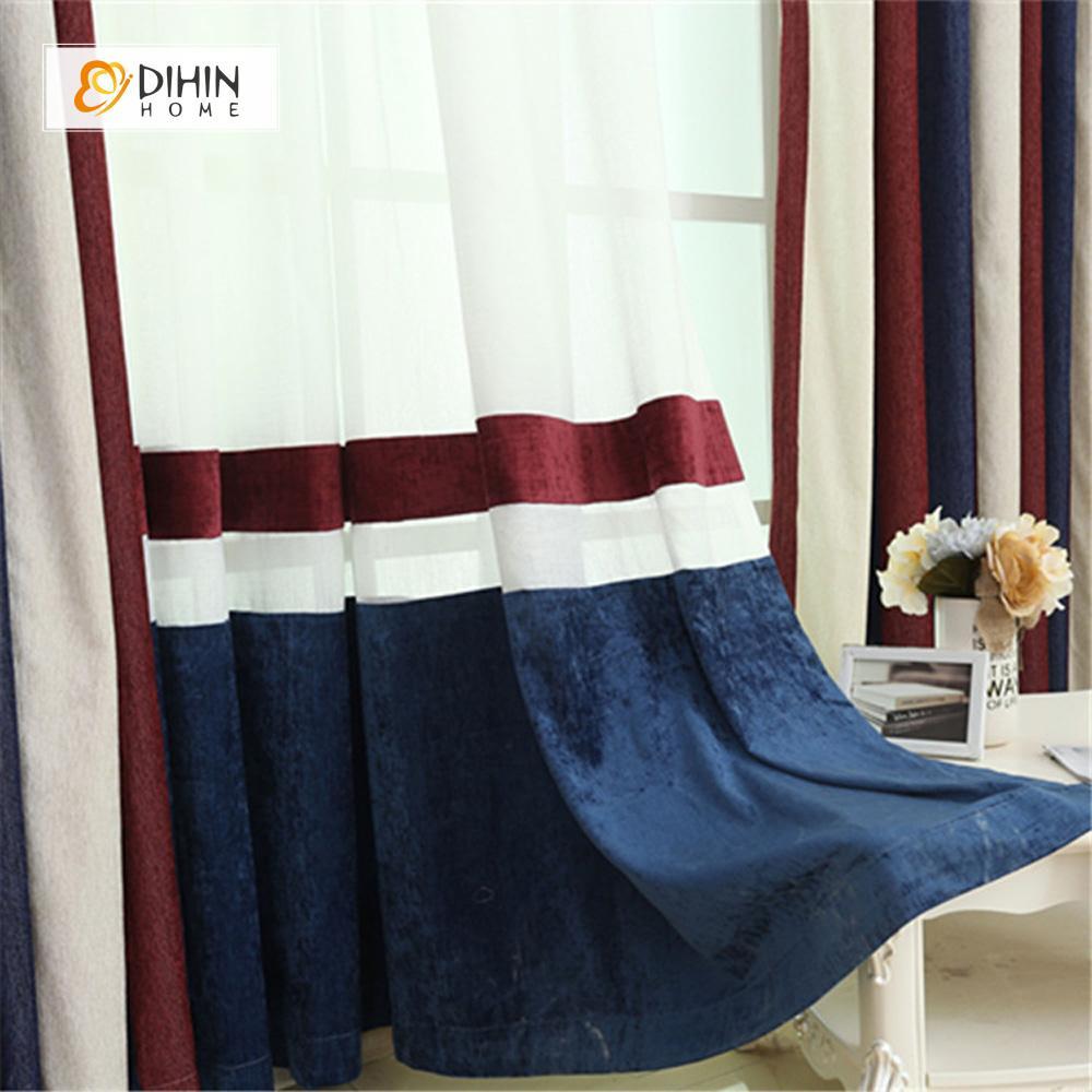 DIHINHOME Home Textile European Curtain DIHIN HOME  British Style Embroidered Valance ,Blackout Curtains Grommet Window Curtain for Living Room ,52x84-inch,1 Panel