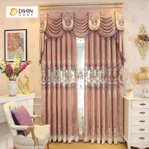 DIHINHOME Home Textile European Curtain DIHIN HOME Brown Exquisite Luxurious Embroidered Valance ,Blackout Curtains Grommet Window Curtain for Living Room ,52x84-inch,1 Panel
