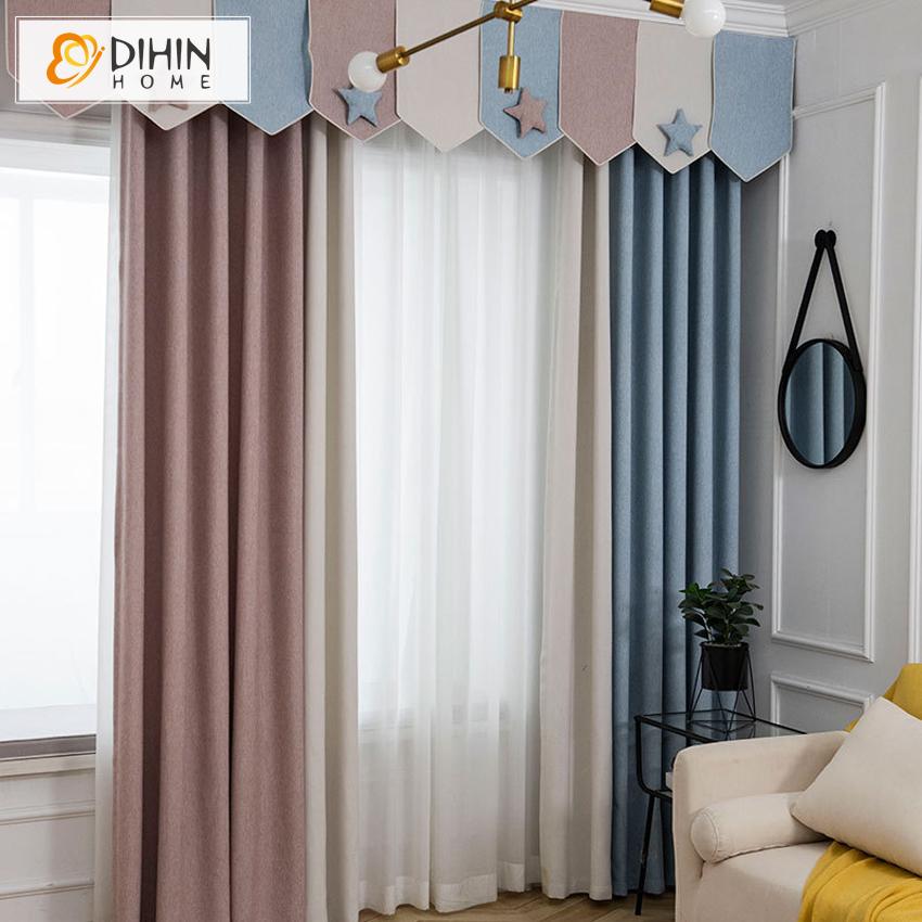 DIHIN HOME Cartoon Striped Curtain High Quality Valance ,Blackout Curtains Grommet Window Curtain for Living Room ,52x84-inch,1 Panel