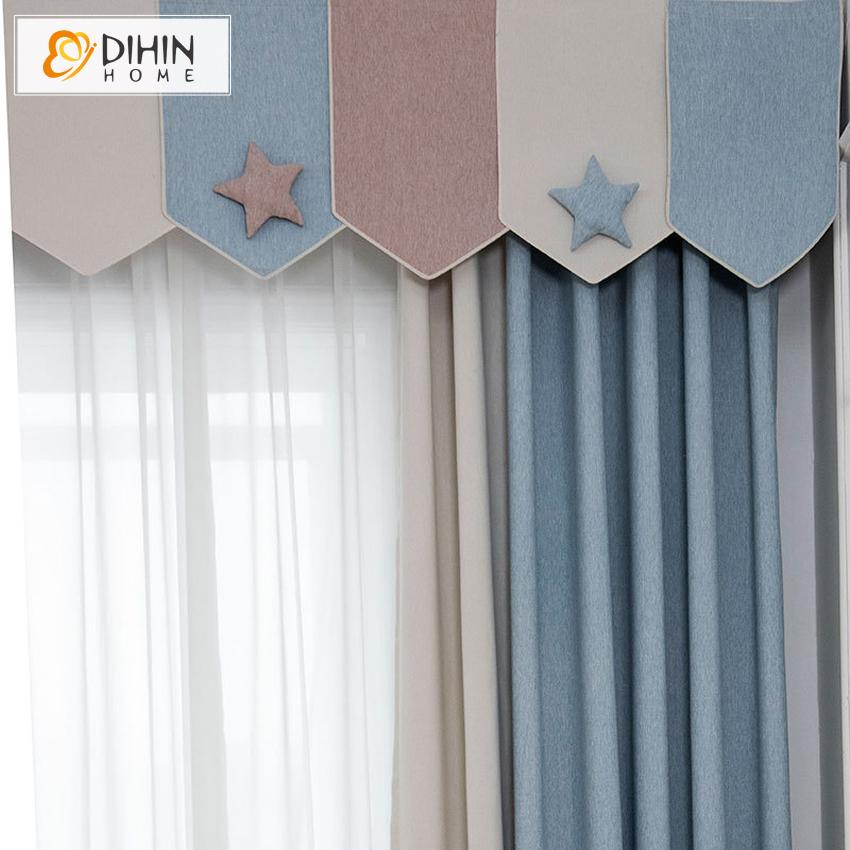 DIHIN HOME Cartoon Striped Curtain High Quality Valance ,Blackout Curtains Grommet Window Curtain for Living Room ,52x84-inch,1 Panel