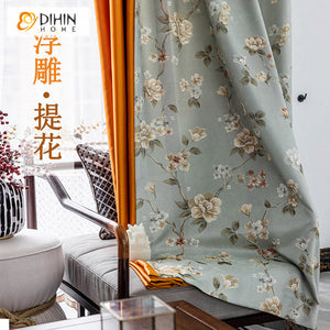 DIHINHOME Home Textile European Curtain DIHIN HOME Chinese-style Chinese Embossed Jacquard,Blackout Grommet Window Curtain for Living Room ,52x63-inch,1 Panel