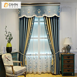 DIHINHOME Home Textile European Curtain DIHIN HOME Chinese Style Luxury Curtain Drapes Customized Valance ,Blackout Curtains Grommet Window Curtain for Living Room ,52x84-inch,1 Panel