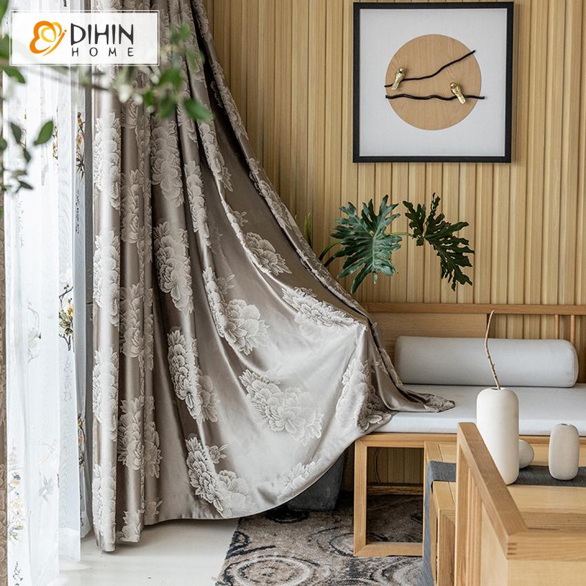 DIHIN HOME Classic Flowers High-precision Jacquard Curtain,Blackout Curtains Grommet Window Curtain for Living Room ,52x63-inch,1 Panel
