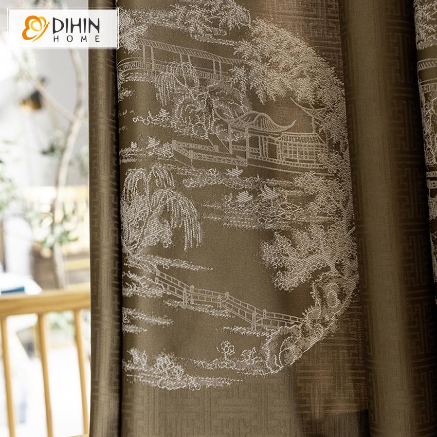 DIHIN HOME Classic Garden High-precision Jacquard Curtain,Blackout Curtains Grommet Window Curtain for Living Room ,52x63-inch,1 Panel