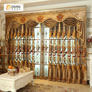 DIHINHOME Home Textile European Curtain DIHIN HOME Classical Luxury Exquisite Embroidered Valance ,Blackout Curtains Grommet Window Curtain for Living Room ,52x84-inch,1 Panel