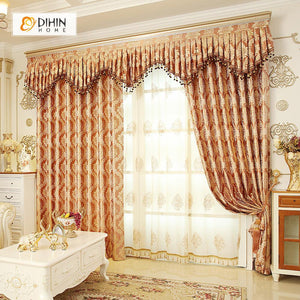 DIHINHOME Home Textile European Curtain DIHIN HOME Coffee Noble Elegant Embroidered Valance ,Blackout Curtains Grommet Window Curtain for Living Room ,52x84-inch,1 Panel