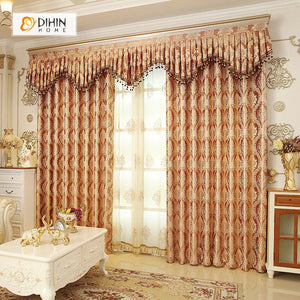DIHINHOME Home Textile European Curtain DIHIN HOME Coffee Noble Elegant Embroidered Valance ,Blackout Curtains Grommet Window Curtain for Living Room ,52x84-inch,1 Panel
