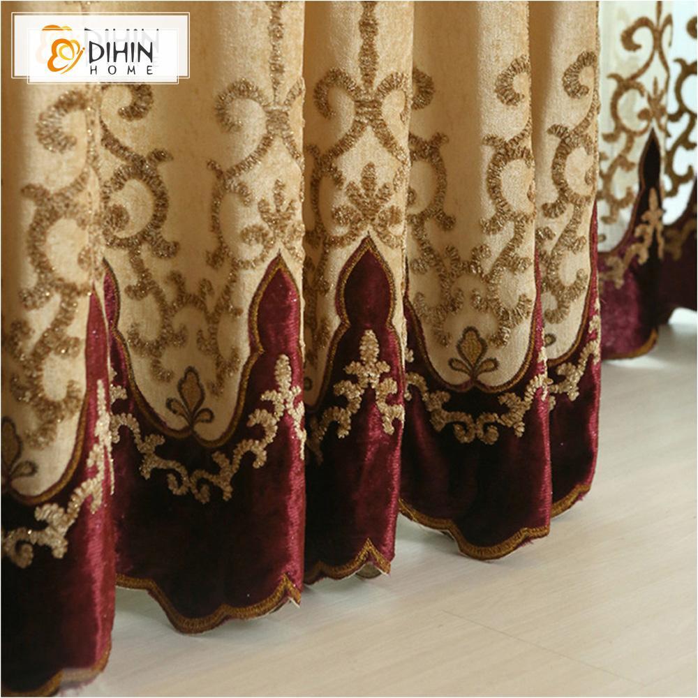 DIHINHOME Home Textile European Curtain DIHIN HOME Complex Pattern Embroidered Valance,Blackout Curtains Grommet Window Curtain for Living Room ,52x84-inch,1 Panel